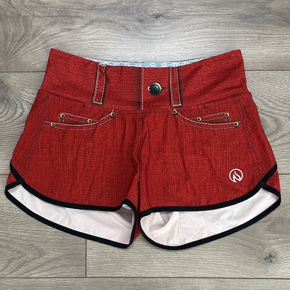 INKnBURN Red Denim‎ Performance Lined Running Shorts Size 6